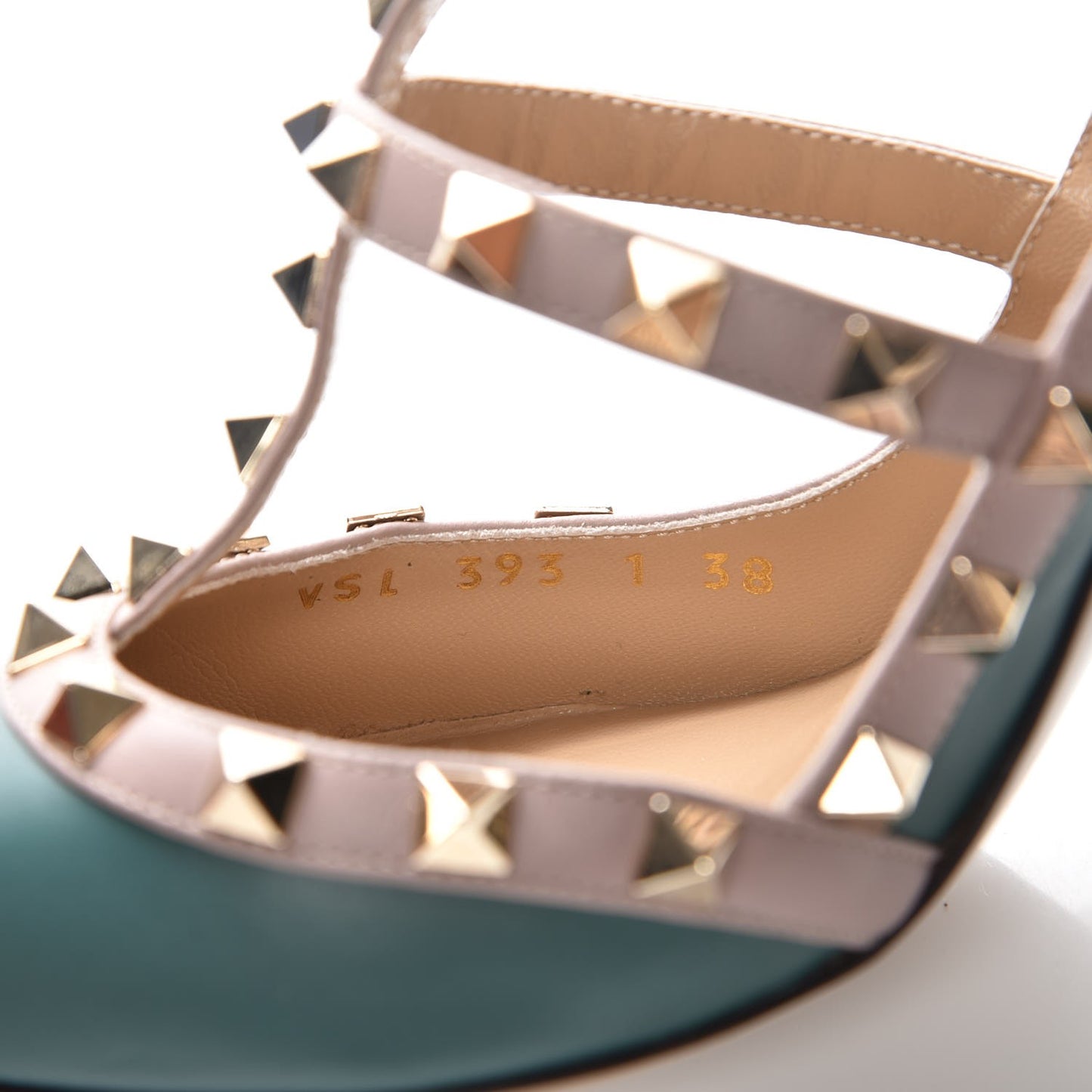 Calfskin Nappa Rockstud Ankle Strap 100mm Pumps 38 Giada Poudre