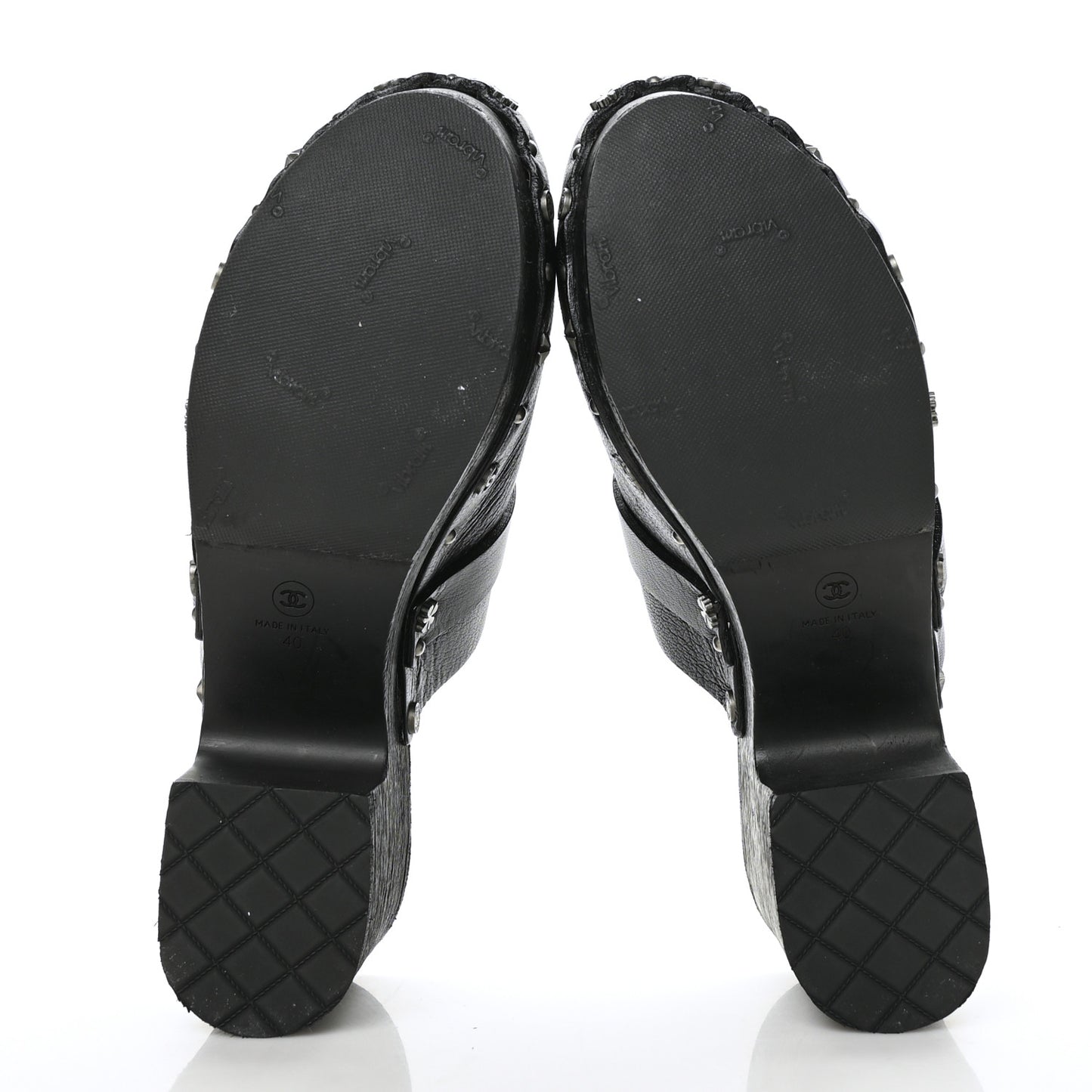 Calfskin CC Lucky Charms Studded Clogs 40 Black