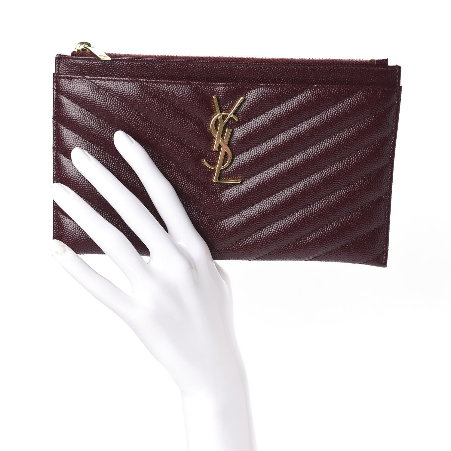 Saint Laurent Grain De Poudre Chevron Monogram Bill Pouch Palissandre 2 of 12