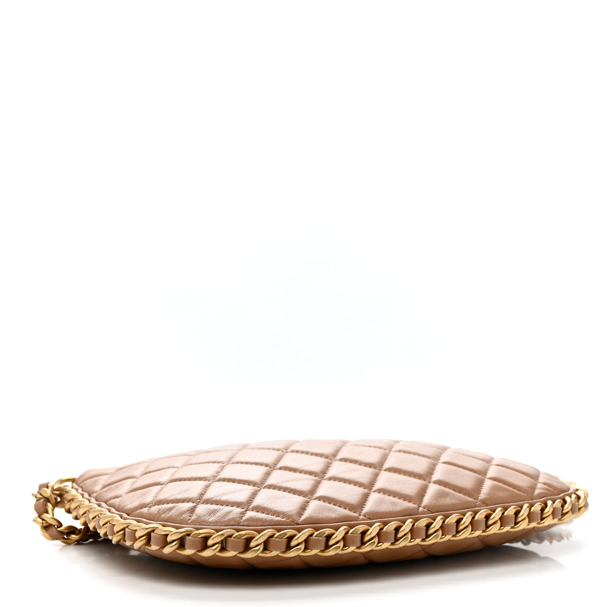 Shiny Crumpled Lambskin Quilted Large Trendy Chain Around Hobo Dark Beige
