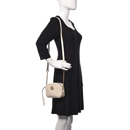 Gucci Calfskin Matelasse Mini GG Marmont Chain Shoulder Bag White 2 of 10