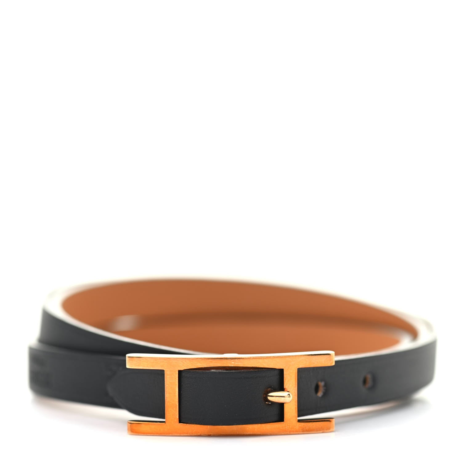 Hermes Chamonix Tadelakt Behapi Double Tour Reversible Bracelet T1 Black Fauve 1 of 5