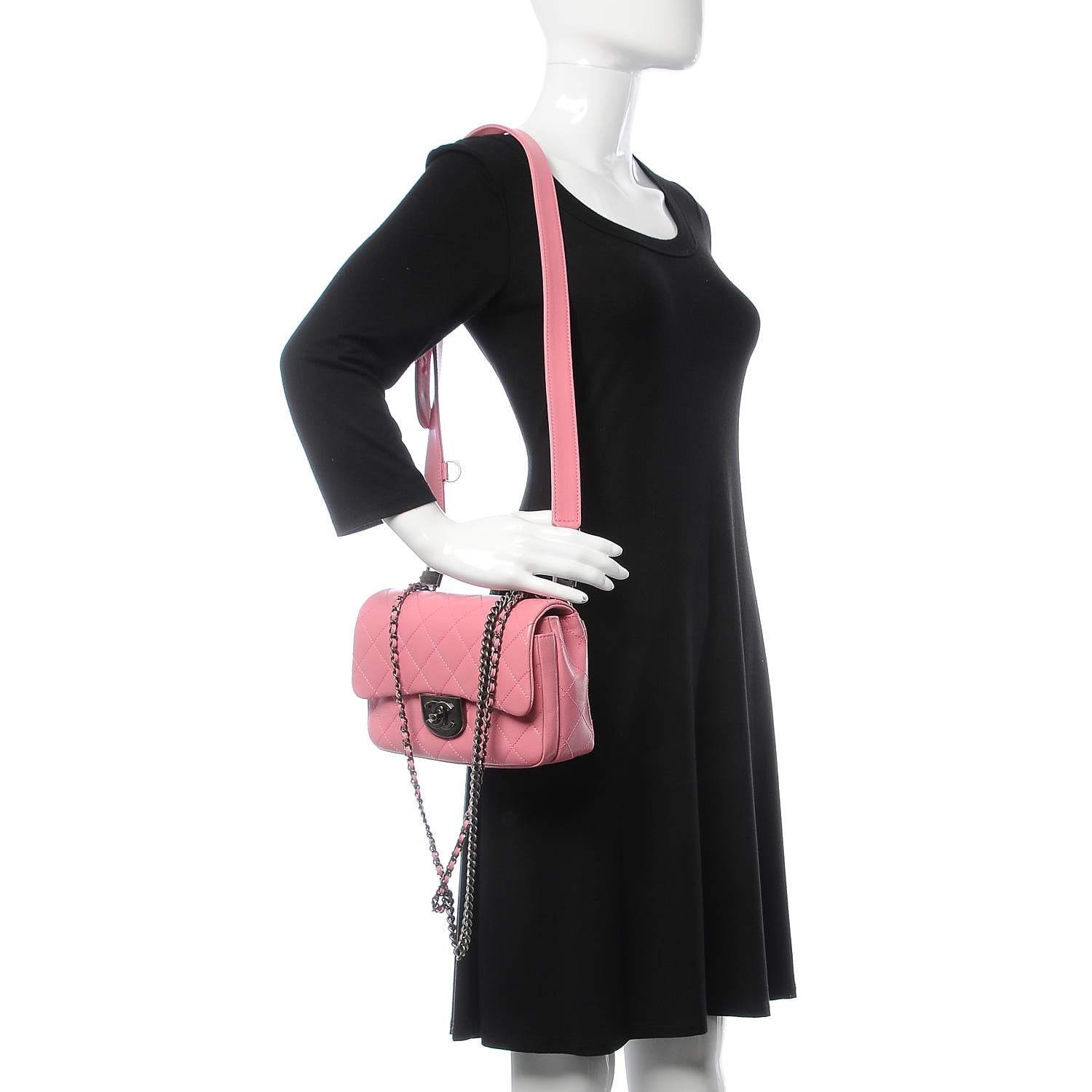 Chanel Shiny Goatskin Quilted Small Double Carry Waist Chain Flap Pink 2 of 9