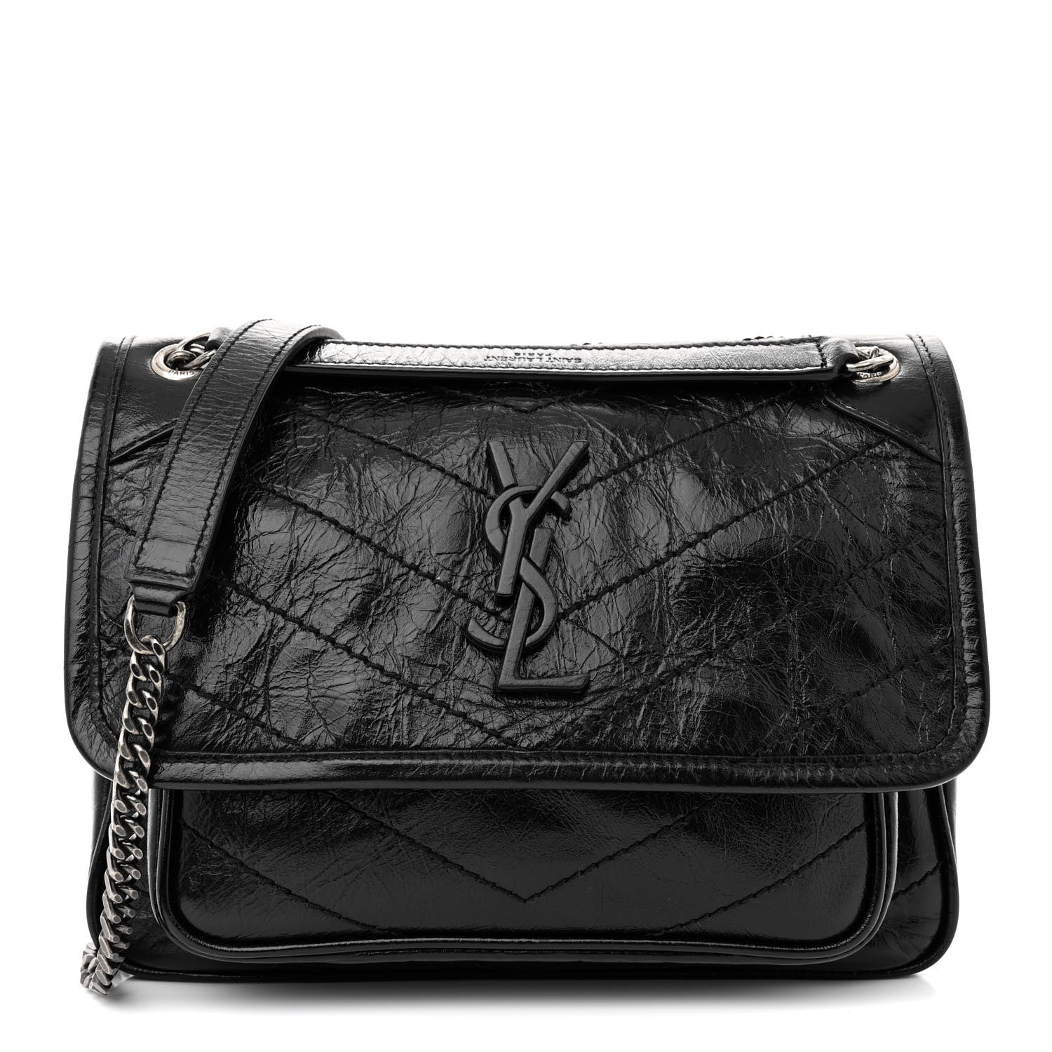 Saint Laurent Crinkled Lambskin Matelasse Monogram Baby Niki Chain Satchel Black 1 of 11