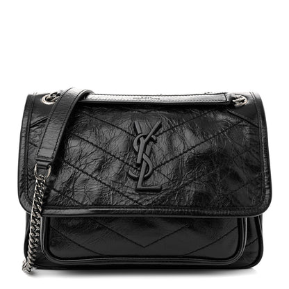Saint Laurent Crinkled Lambskin Matelasse Monogram Baby Niki Chain Satchel Black 1 of 11