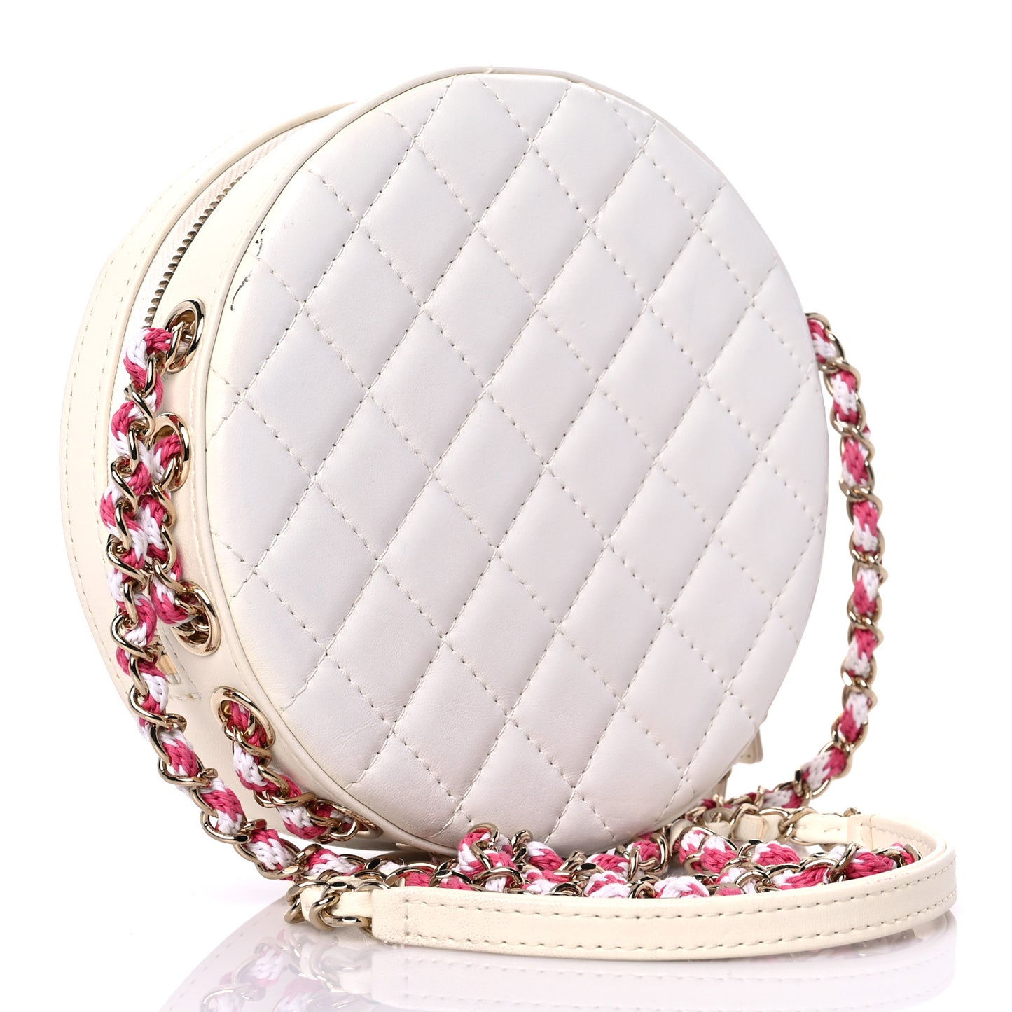 Lambskin Coco Lifesaver Round Bag Pink White