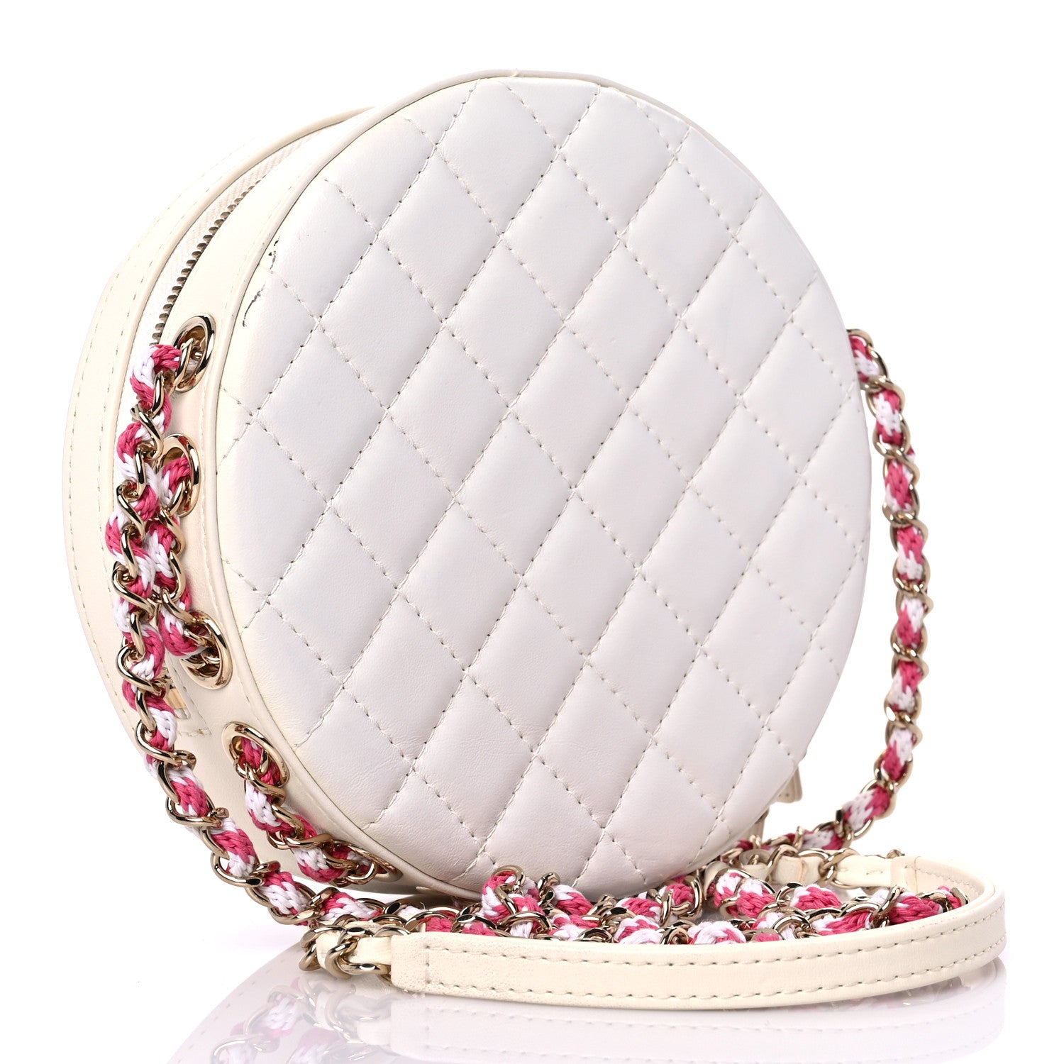 Chanel Lambskin Coco Lifesaver Round Bag Pink White 3 of 8