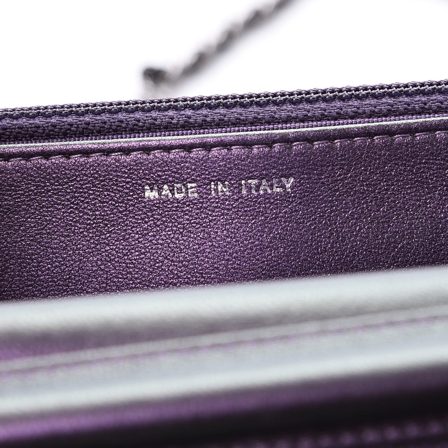 Iridescent Lambskin Quilted Wallet On Chain WOC Dark Purple