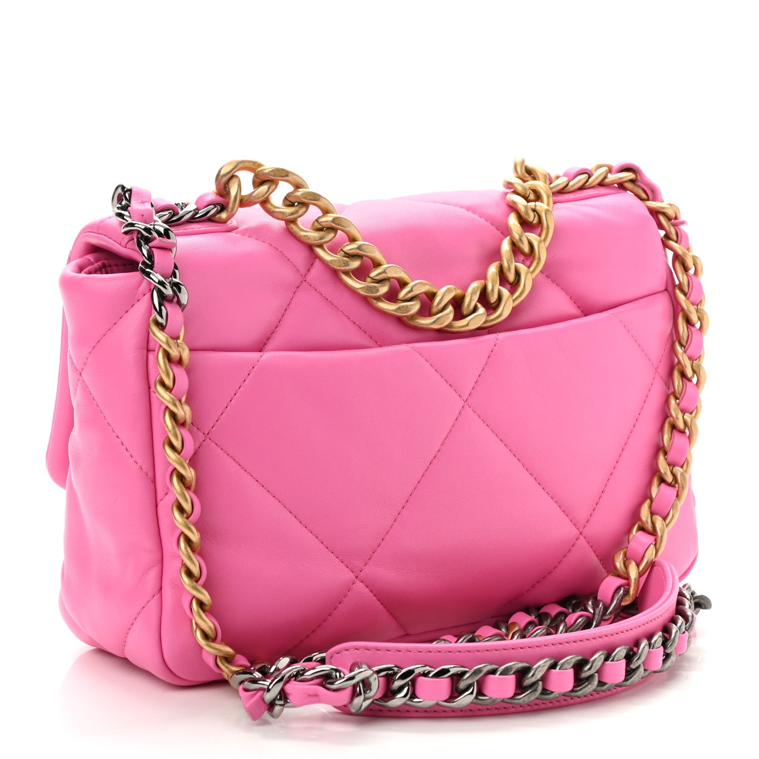 Chanel Shiny Lambskin Quilted Medium Chanel 19 Flap Neon Pink 1 of 10