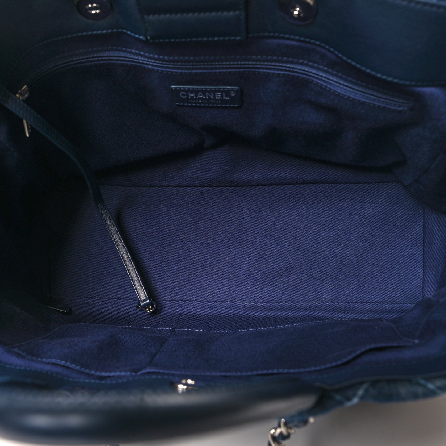 Denim Quilted Large Coco Handle Shopping Tote Blue