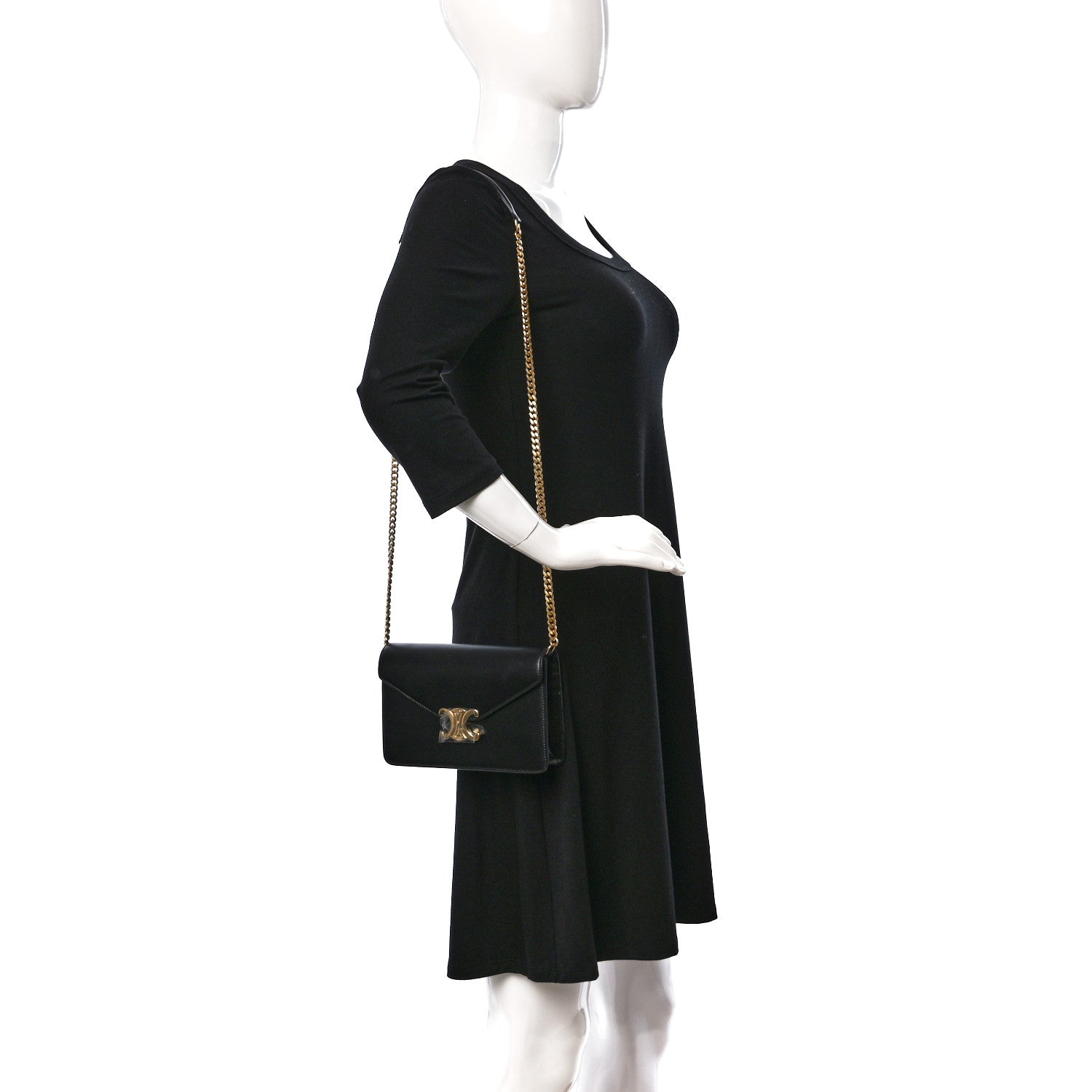Celine Shiny Calfskin Triomphe Margo Wallet on Chain Black 2 of 11