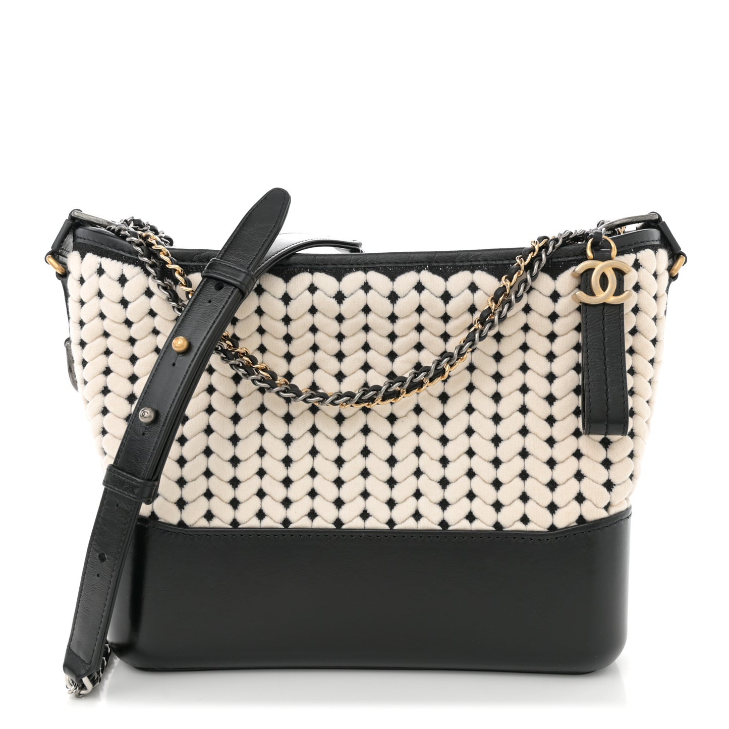 Wool Calfskin Medium Gabrielle Hobo Black White