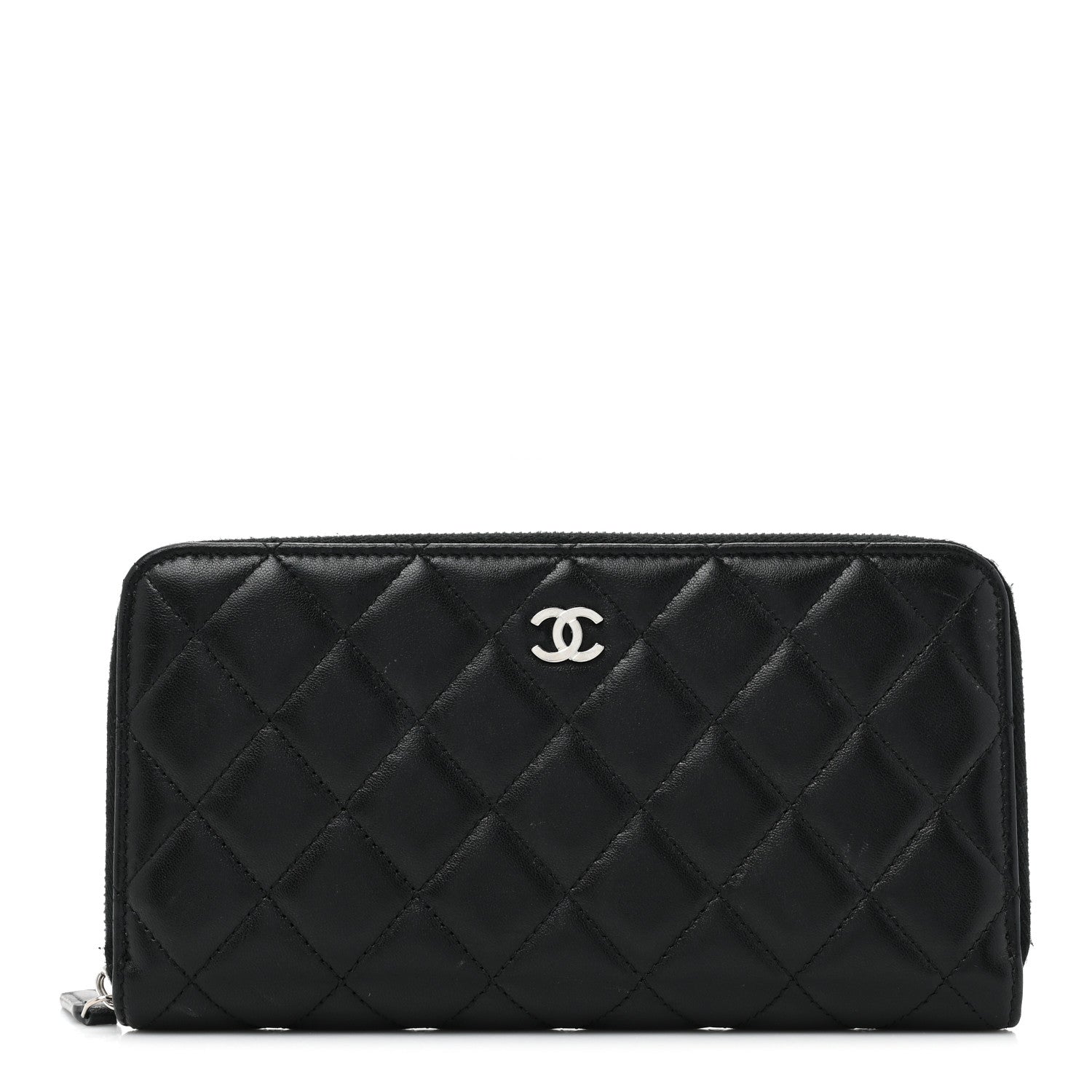 Chanel Lambskin Quilted Large Gusset Zip Around Wallet Black 1 of 18