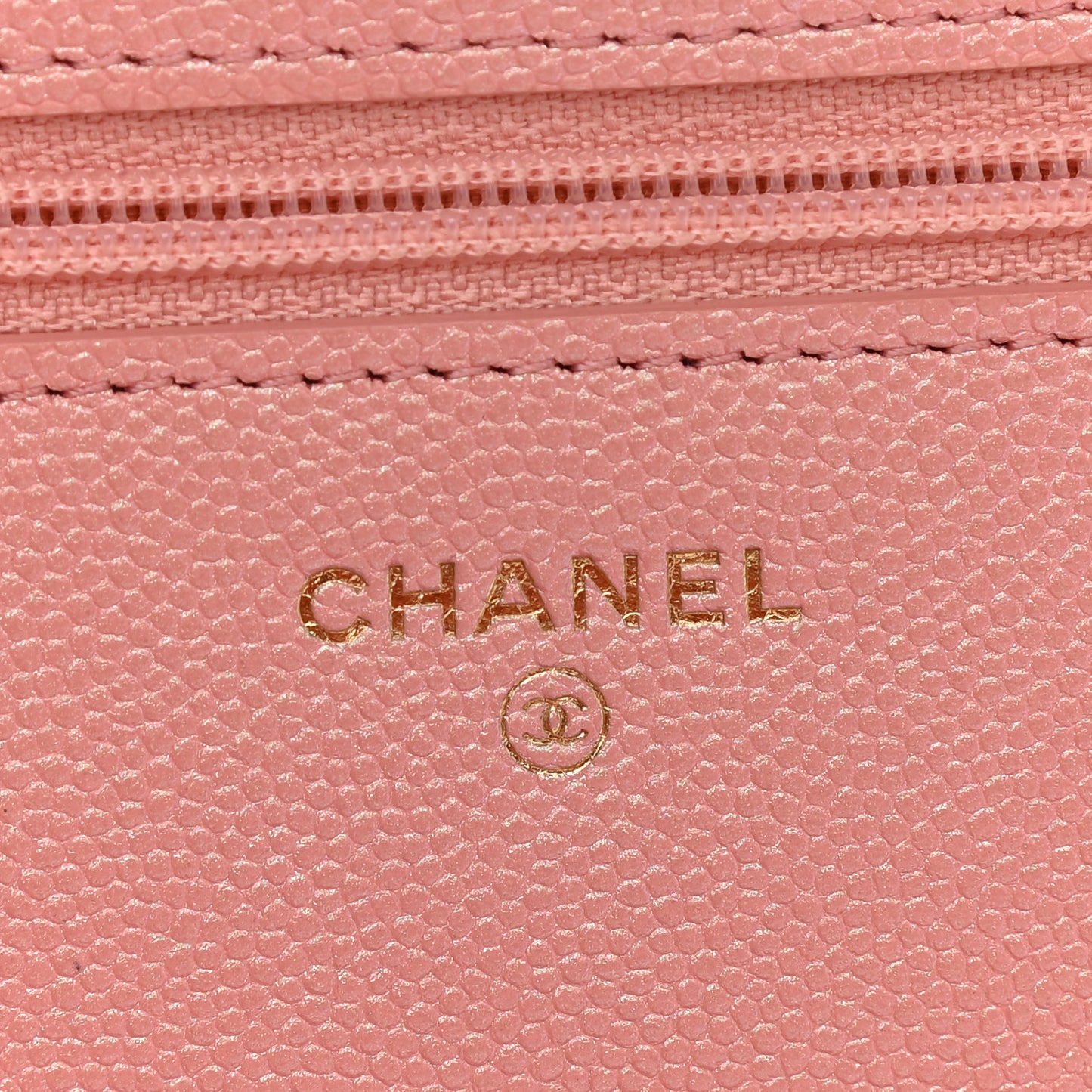 Iridescent Caviar Quilted Wallet on Chain WOC Rose Pink