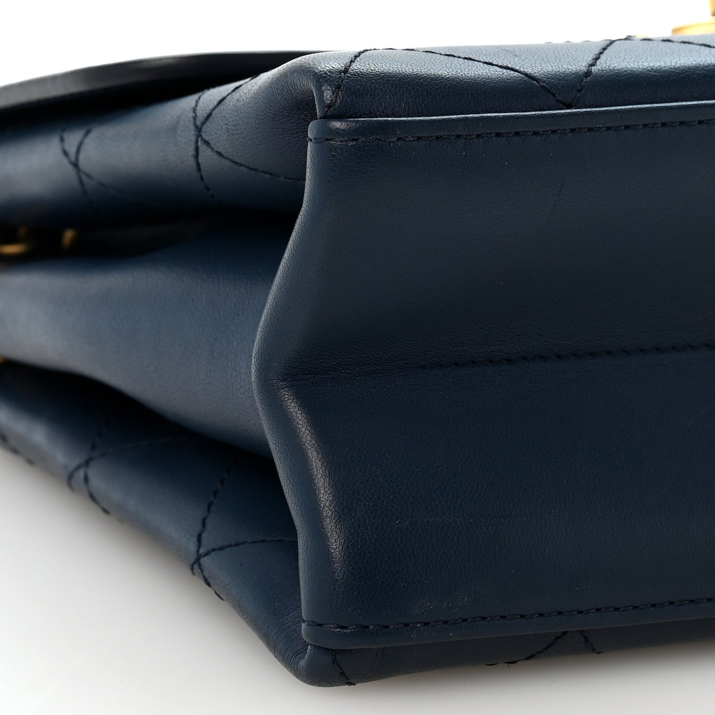 Lambskin Stitched Coco Luxe Small Flap Blue