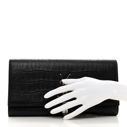 Saint Laurent Calfskin Crocodile Embossed Classic Monogram Tassel Clutch Black 2 of 10