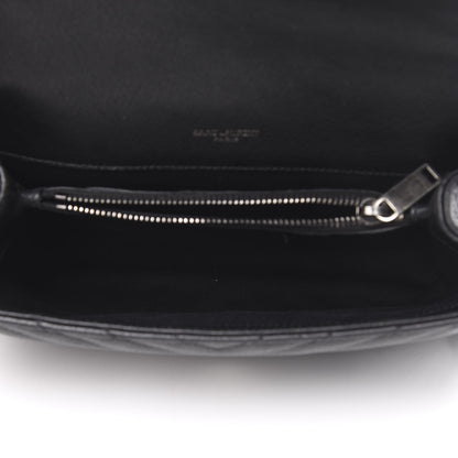 Saint Laurent Sheepskin Matelasse Chevron Monogram Medium College Bag Black 4 of 11