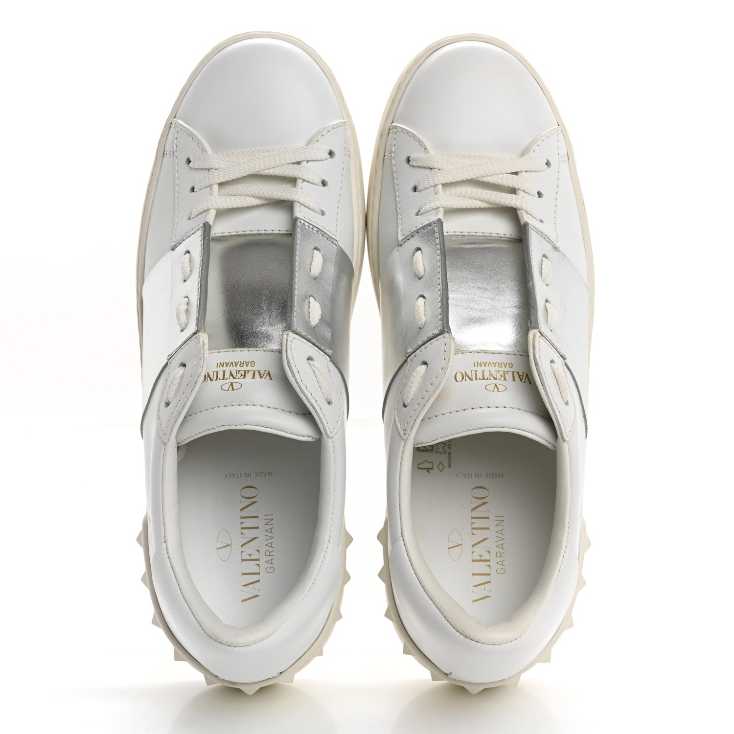 Valentino Garavani Calfskin Rockstud Open Sneakers 40 White Pewter 2 of 13