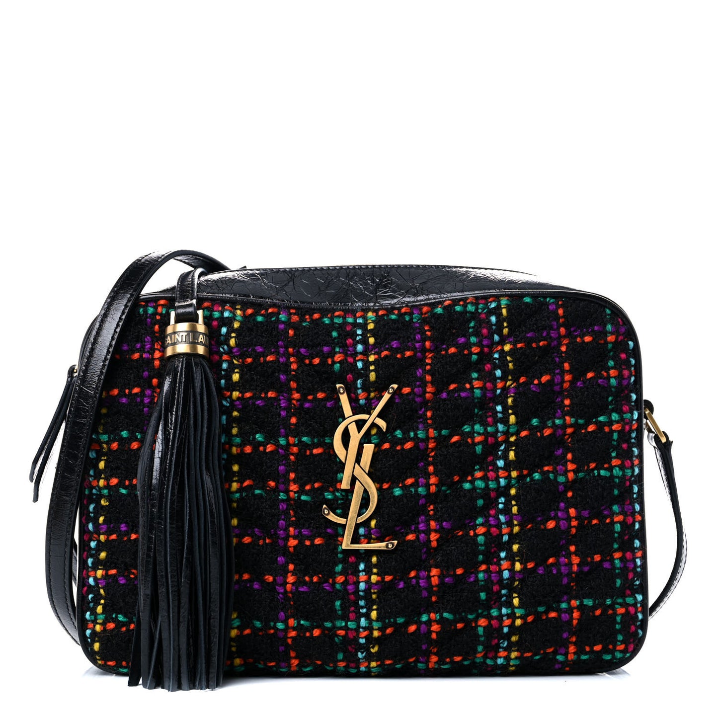 Tweed Calfskin Monogram Lou Camera Bag Black