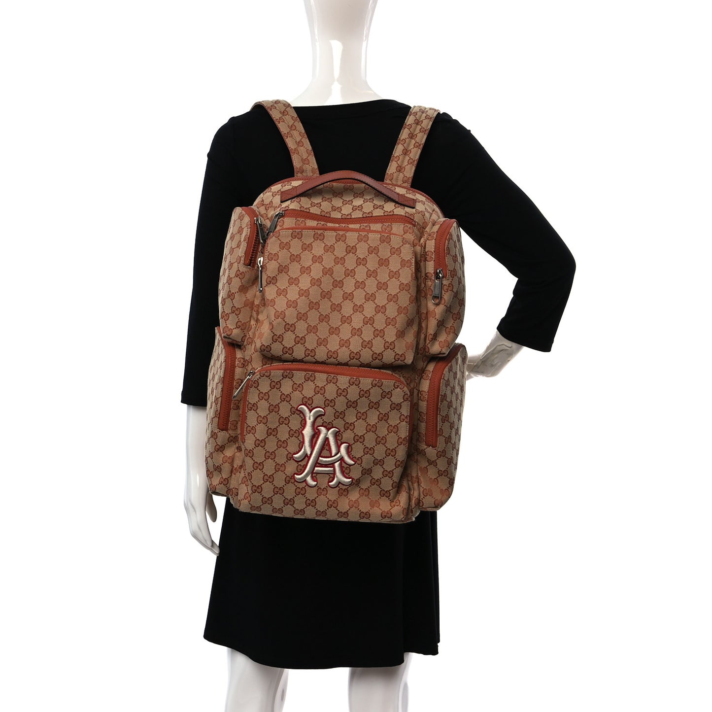 X MLB GG Monogram LA Dodgers Large Backpack Beige Ruggine Ivory