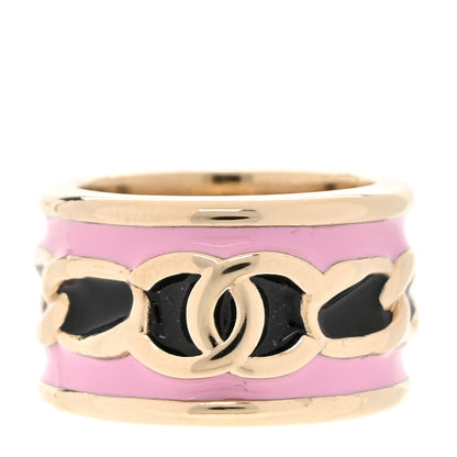 Chanel Enamel CC Wide Ring 52 6 Pink Black Gold 1 of 5