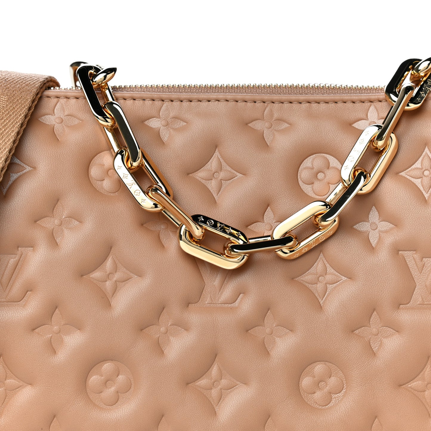 Lambskin Embossed Monogram Coussin PM Camel