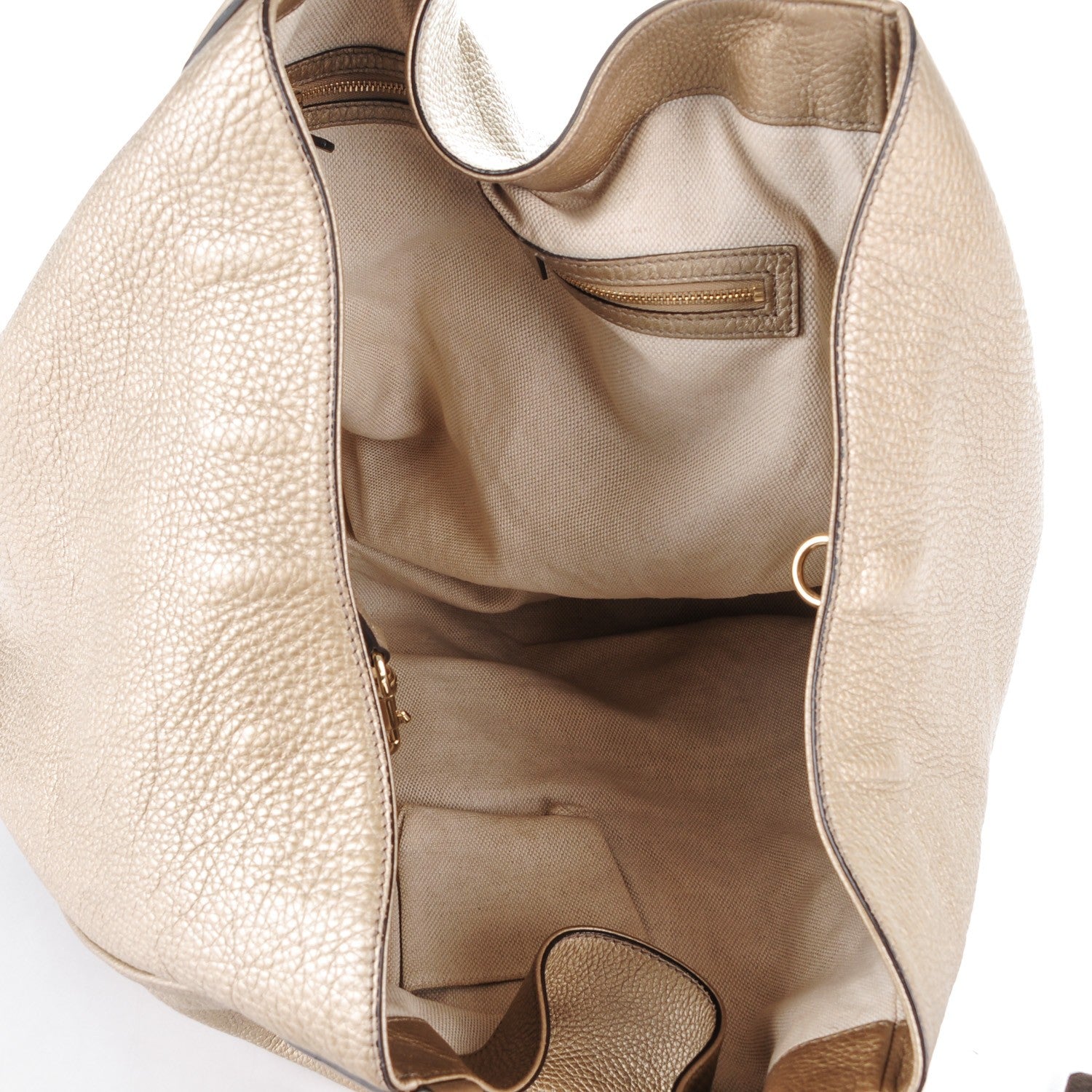 Gucci Metallic Pebbled Calfskin Large Soho Shoulder Bag Golden Beige 5 of 7