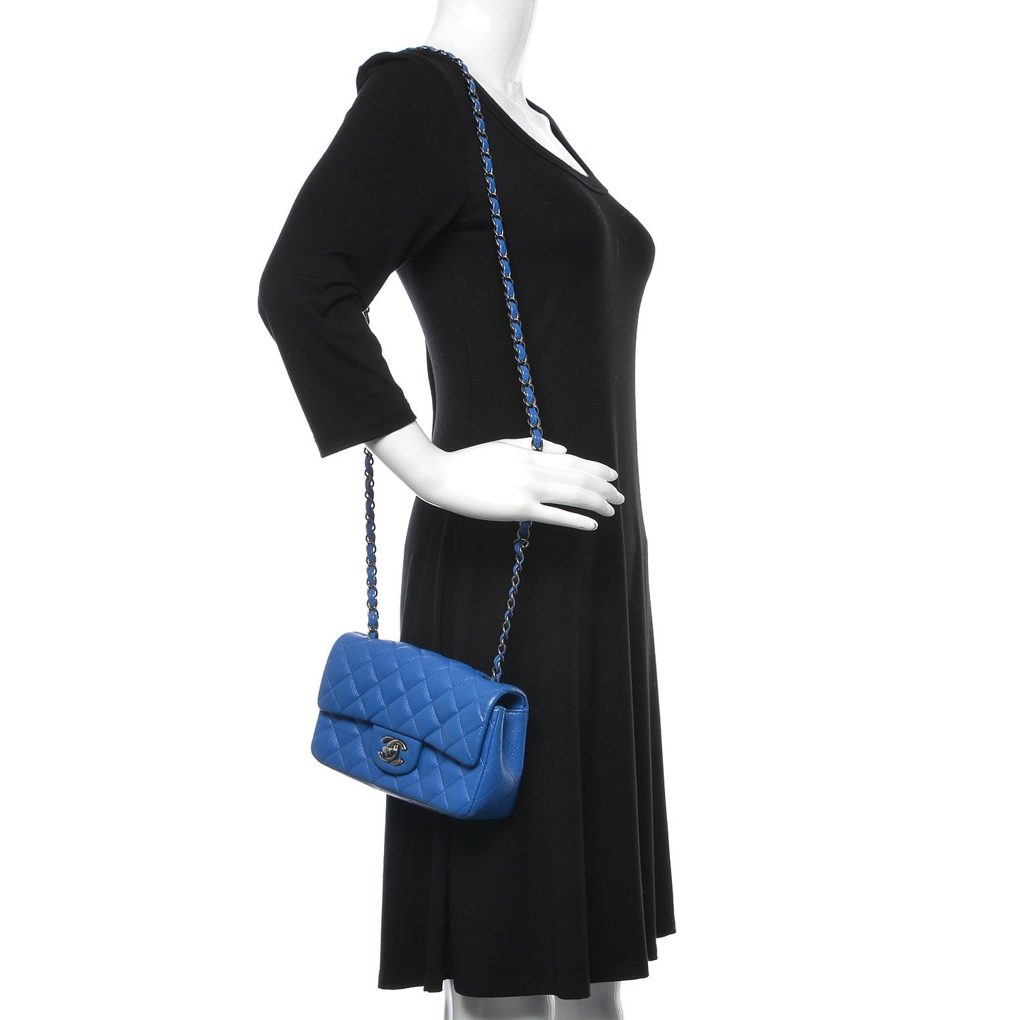 Caviar Quilted Mini Rectangular Flap Blue