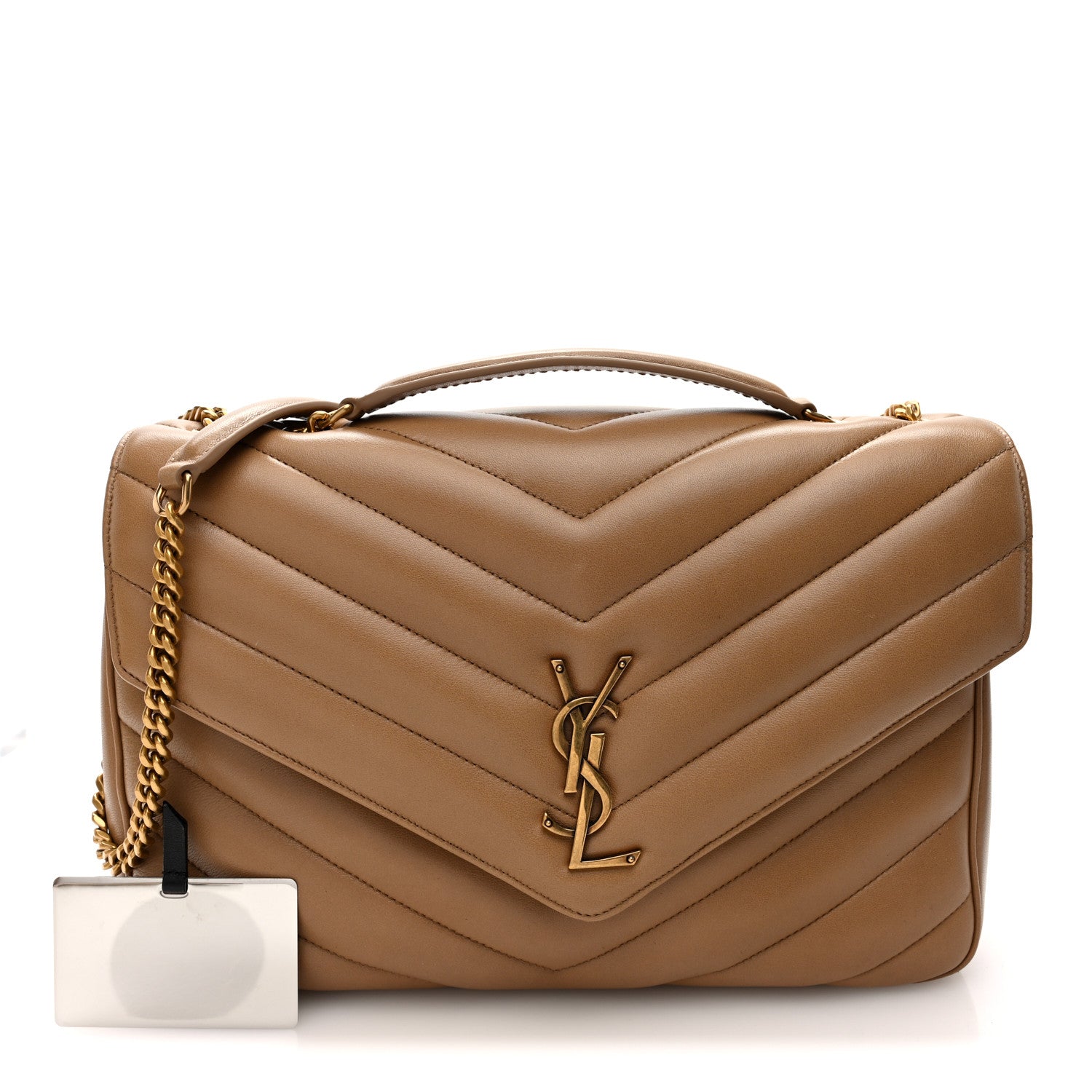 Saint Laurent Lambskin Chevron Quilted Large LouLou Natural Tan 3 of 11