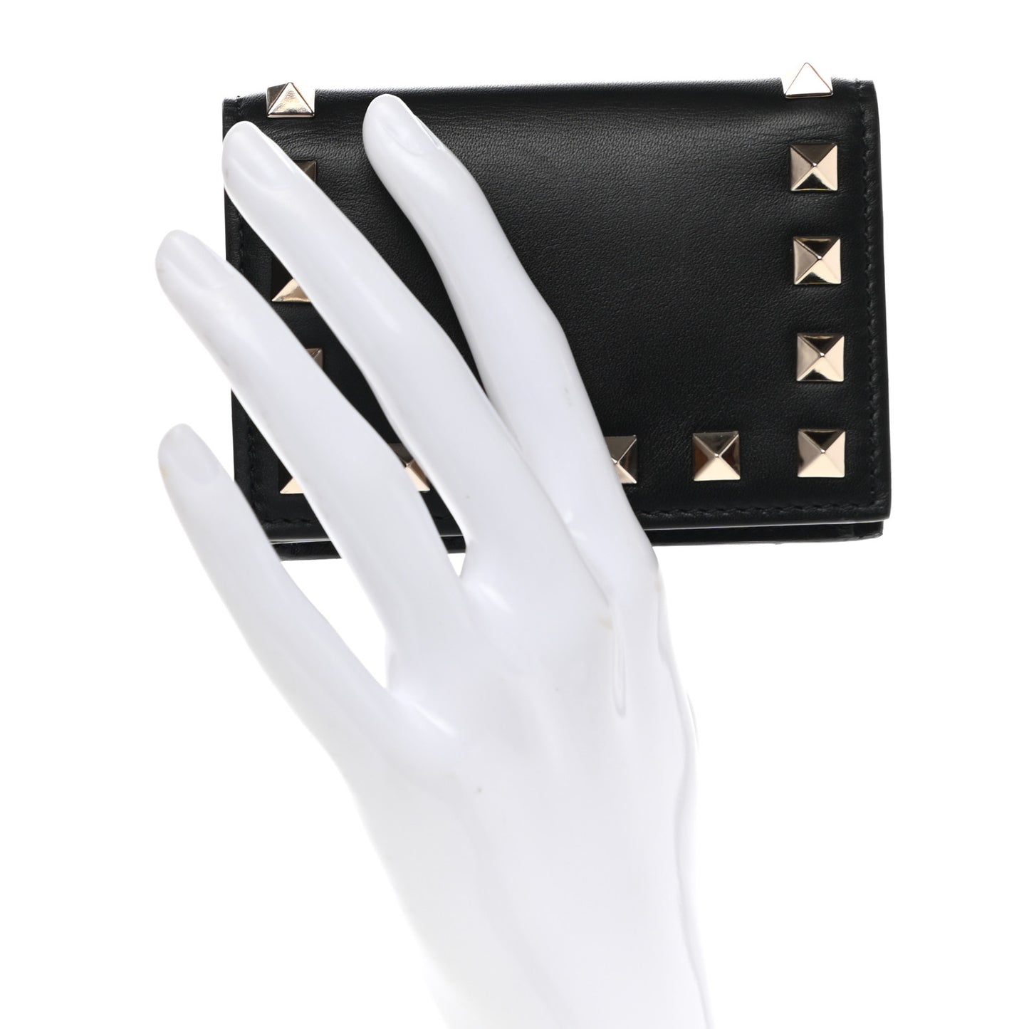 Calfskin Rockstud Bi-Fold Card Holder Black