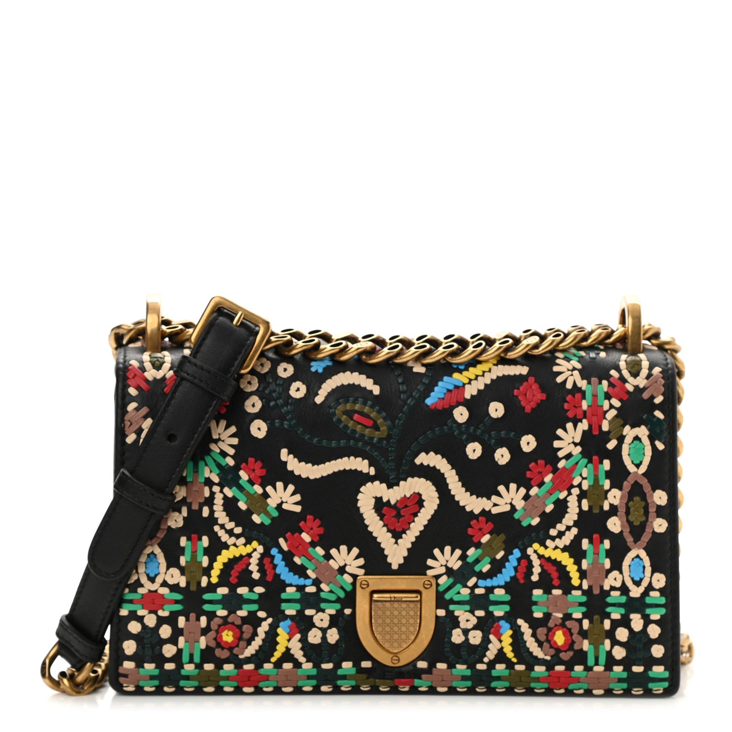 Calfskin Embroidered Diorama Flap Bag Multicolor