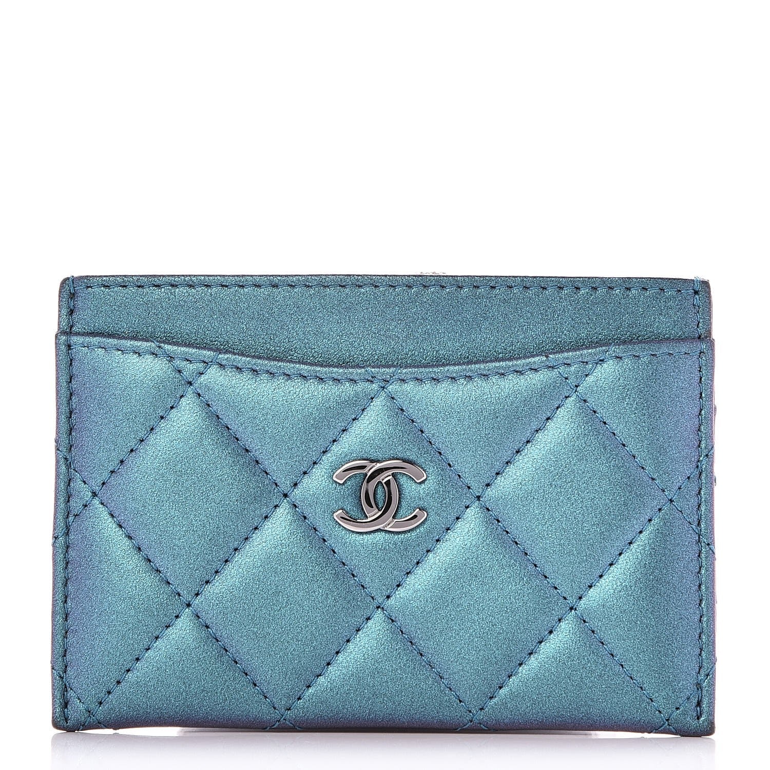 Chanel Metallic Lambskin Quilted Card Holder Turquoise 1 of 7