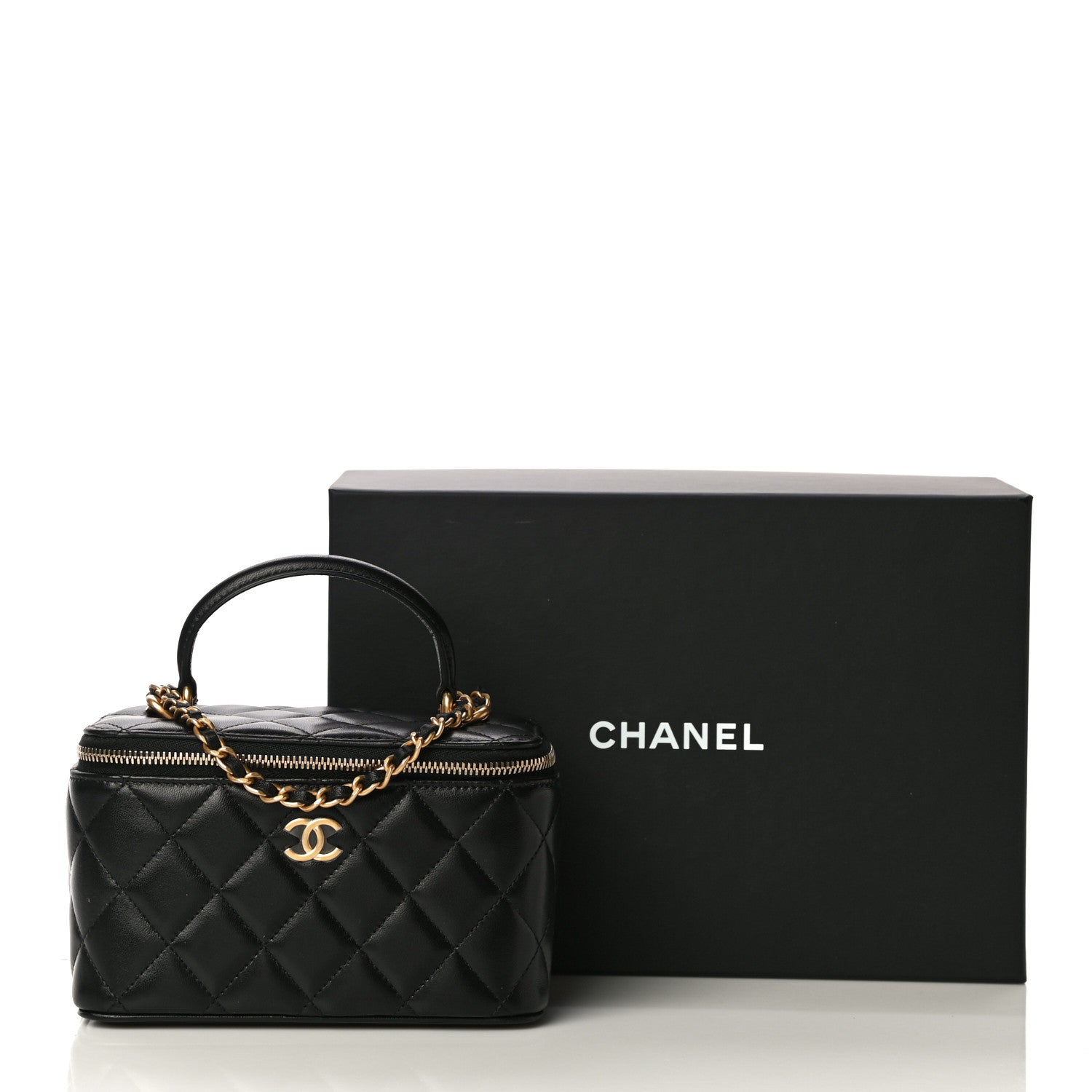 Chanel Lambskin Quilted Small Top Handle Vanity Case With Chain Black 13 of 13