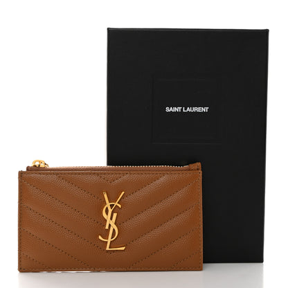Saint Laurent Grain De Poudre Matelasse Chevron Monogram Fragments Zippered Card Case 8 of 8