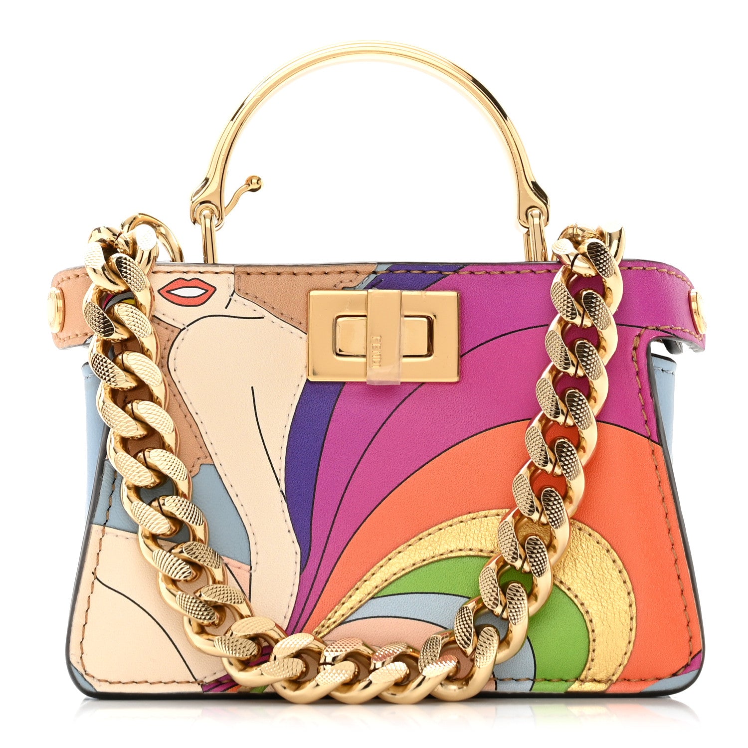 Fendi Nappa Rainbow Inlay Nano Peekaboo Maxi Handle Satchel Azzurro Baby Multicolor 1 of 11