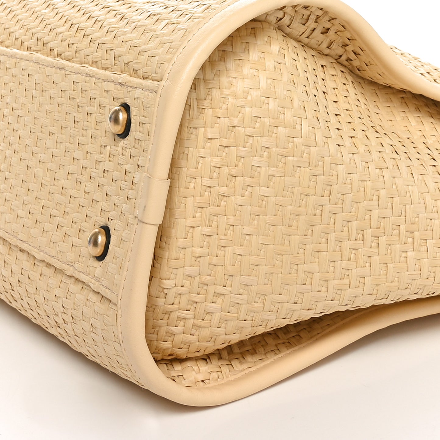 Straw Raffia Calfskin Chain Small Deauville Tote Beige Black