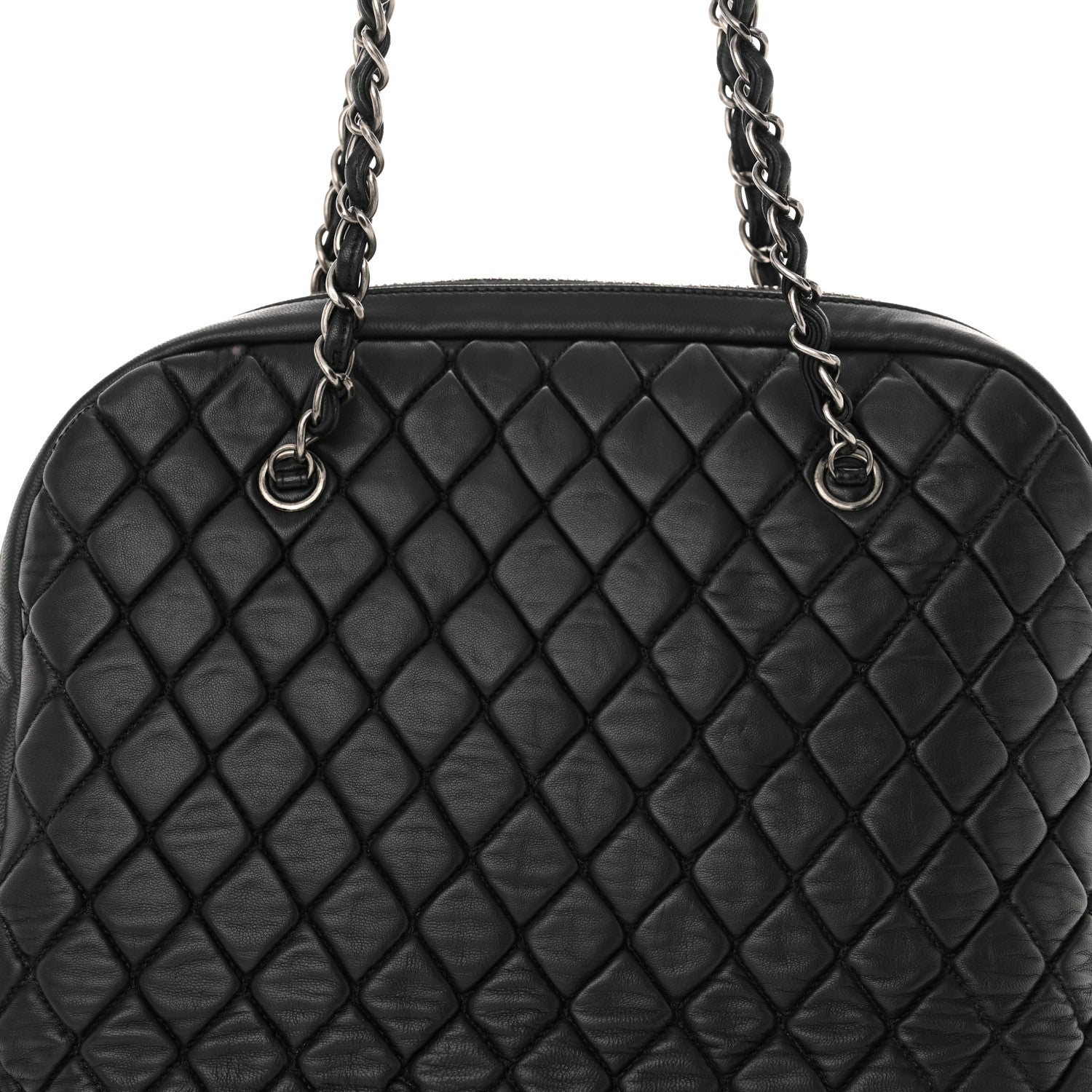 Chanel Lambskin Bubble Quilt Large Double Bowling Bag Black 8 of 11