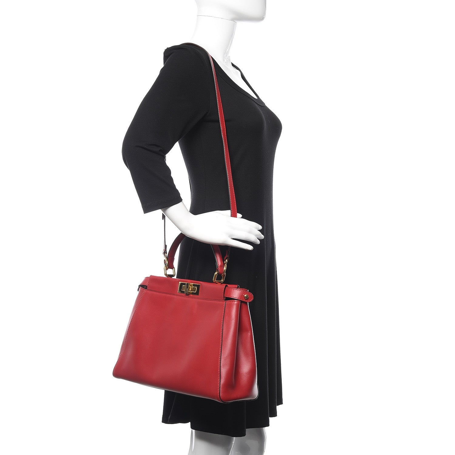 Fendi Vitello Morgan Fabric Jacquard Pequin Medium Peekaboo Iconic Satchel Mattone Tobacco Black 2 of 9