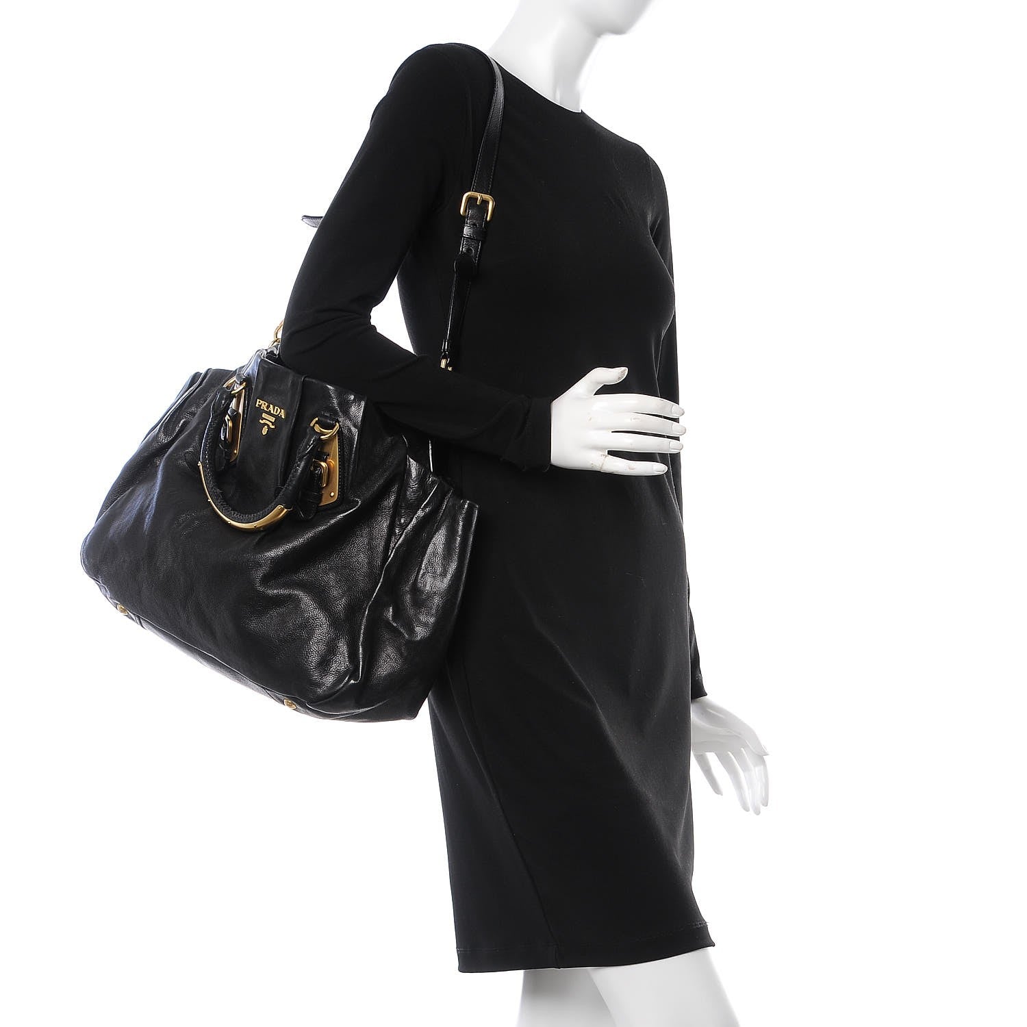 Prada Glace Calfskin Shoulder Bag Black 2 of 9