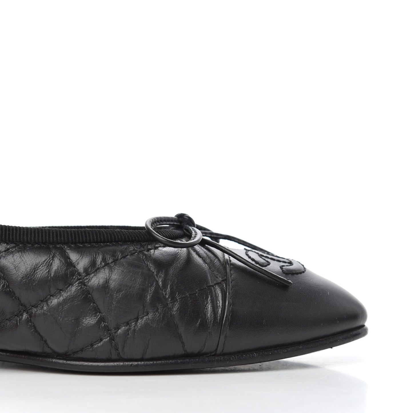 Aged Calfskin Quilted CC Cap Toe Ballerina Flats 38 Black
