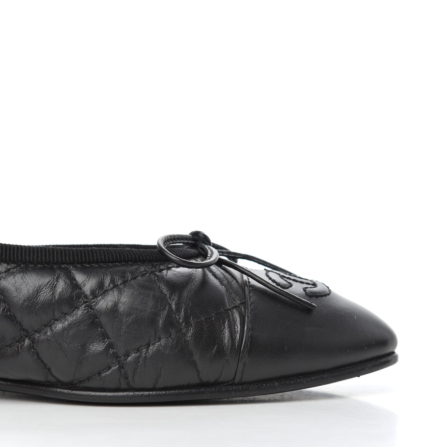 Chanel Aged Calfskin Quilted CC Cap Toe Ballerina Flats 38 Black 11 of 25