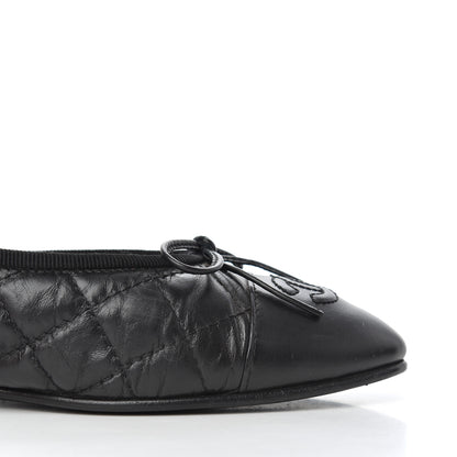 Chanel Aged Calfskin Quilted CC Cap Toe Ballerina Flats 38 Black 11 of 25