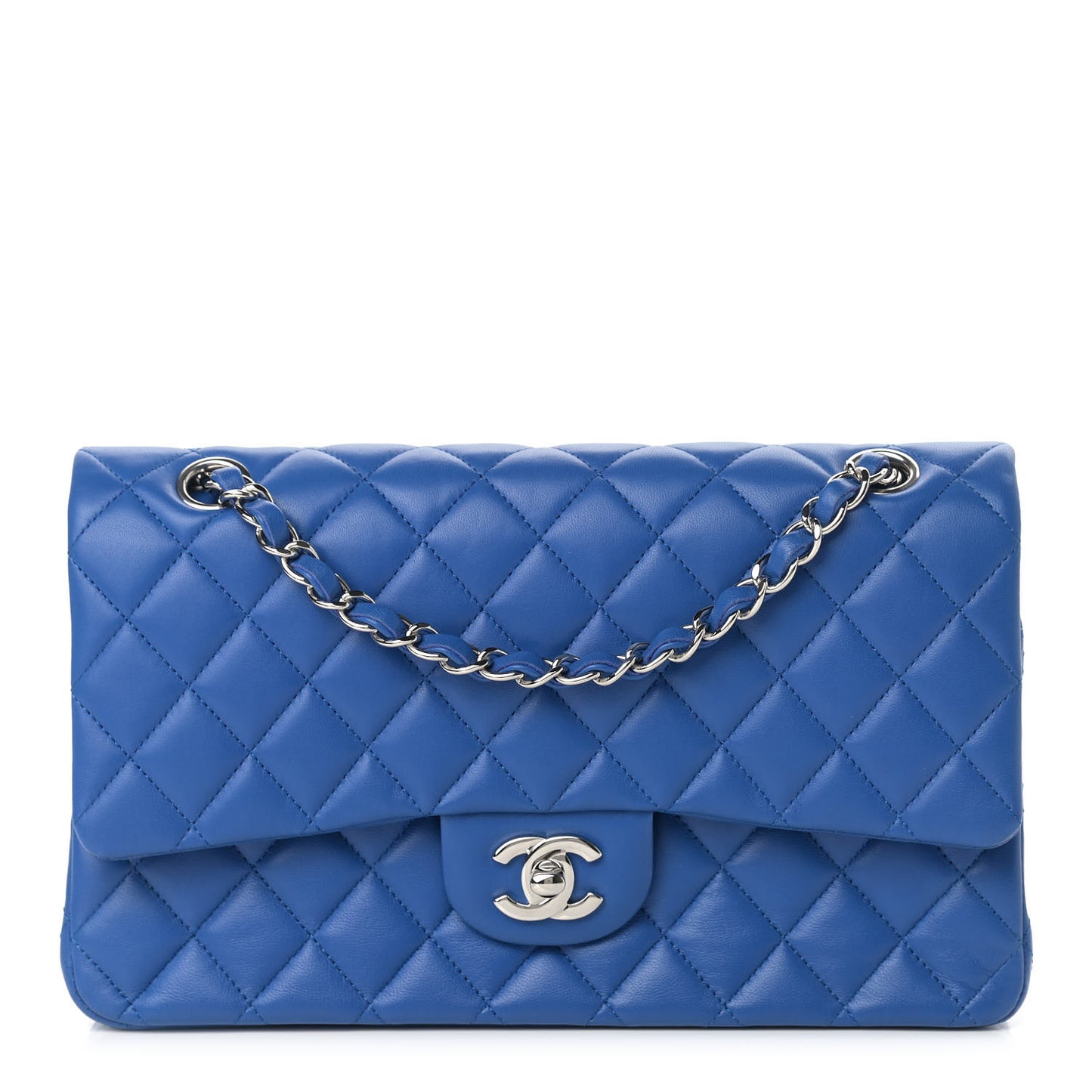 Lambskin Quilted Medium Double Flap Blue