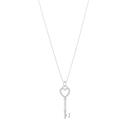 Tiffany 18K White Gold Diamond Medium Heart Key Pendant Necklace 1 of 7