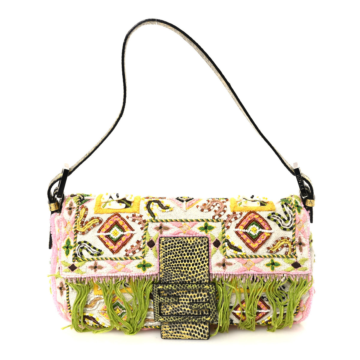 Fendi Canvas Beaded Baguette White Multicolor 1 of 9