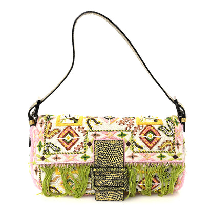 Fendi Canvas Beaded Baguette White Multicolor 1 of 9