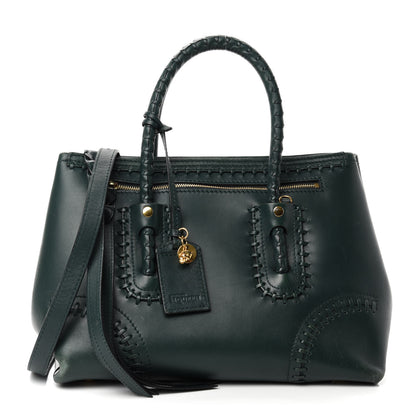 Alexander McQueen Calfskin Whipstitch Folk Tote Bag Dark Green Bottle 1 of 13
