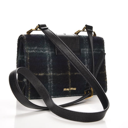 Miu Miu Wool Plaid Crystal Embellished Shoulder Bag Blue 3 of 7