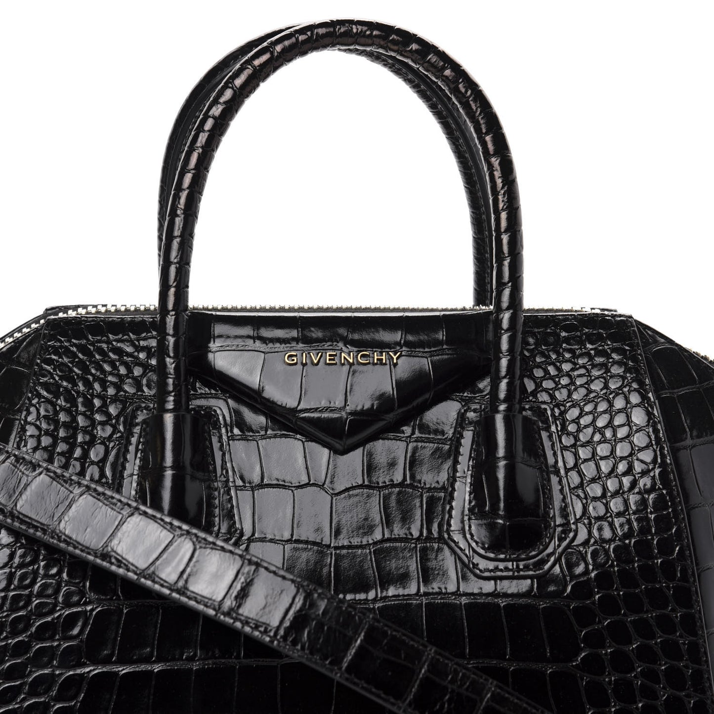 Calfskin Crocodile Embossed Small Antigona Black