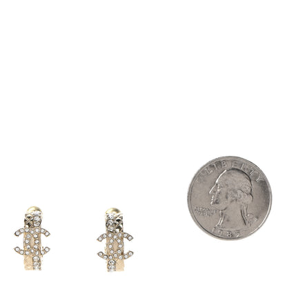 Chanel Metal Crystal Quilted CC Hoop Earrings Gold 2 of 5